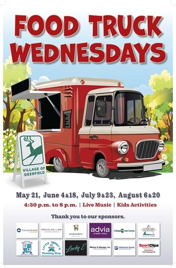 Poster of an old-timey red food truck in a park with trees