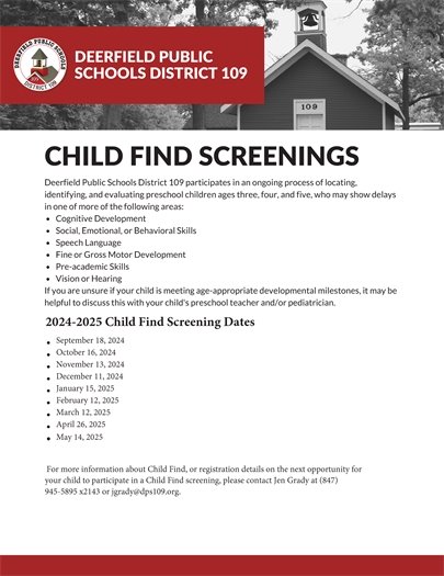 Deerfield Public Schools District 109 Child Find screening
