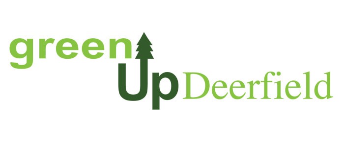 Green Up Deerfield logo with evergreen tree as part of design