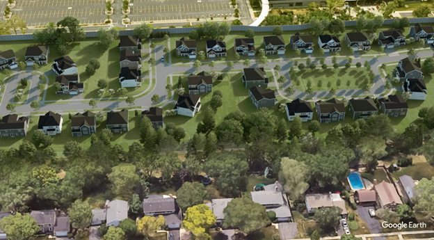 Rendering showing an aerial  view of the 42-lot subdivision