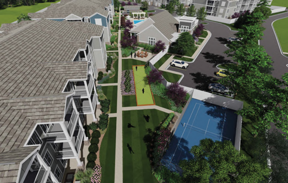 Springs at Lake Cook Crossing rendering showing one building and a tennis court